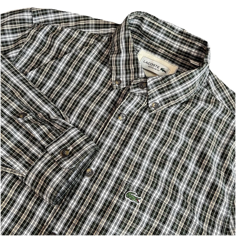 Lacoste Shirt Mens Small Plaid Long Sleeve Button Up Pocket Regular Fit 38 S